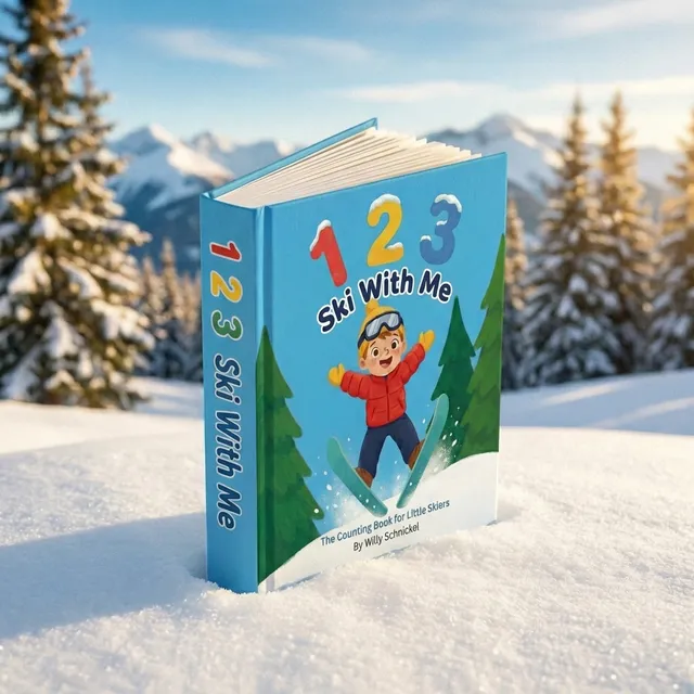 1 2 3 Ski With Me book in a snowy setting